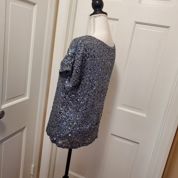 NWT Michael Michael Kors GunMetal Metallic Sequin-Chiffon Top size XS $225 - Picture 3 of 10